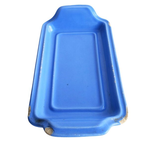 Art Deco Butter Dish Vernon Kilns Ultra California Aster Blue Tray Vintage - Picture 10 of 10